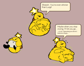 >_< almost_fully_inside ambiguous_anthro ambiguous_gender ambiguous_prey anthro anthro_prey armless belly big_belly black_eyes blush blush_lines bodily_fluids bodily_noises body_outline brown_clothing brown_footwear brown_shoes brown_text cheek_blush cheek_bulge clenched_eyes clothing dialogue digestion_noises duo ellipsis empty_eyes eyelashes eyes_closed face_imprint female female_pred floating floating_head_creature footwear footwear_only fully_inside green_text half-closed_eyes hand_imprint hanging_belly huge_belly hyper hyper_belly imprint larger_ambiguous looking_at_belly looking_at_own_belly looking_at_self looking_down looking_down_at_belly looking_down_at_self mocking monotone_background monotone_body monotone_skin mostly_nude motion_lines name_in_dialogue narrowed_eyes open_mouth oral_vore partially_inside rumbling_stomach saliva saliva_on_body shoes shoes_only simple_background size_difference smaller_female smaller_pred sobbing soft_vore sound_effects speech_bubble swallowing talking_to_another talking_to_prey taunting teasing text three_frame_sequence tight_belly tired vore vowelless vowelless_sound_effect yellow_body yellow_skin meatcanister mario_and_luigi_(series) mario_bros nintendo daniel_(meatcanister) starlow mammal star_sprite waddling_head 2026 digital_media_(artwork) english_description english_text hi_res pixel_(artwork) sequence male_(lore)