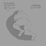 butt ellipsis grey_background male not_furry nude shadow simple_background solo text inuyuru yamcha_death_pose human mammal 1:1 2023 absurd_res english_text hi_res monochrome