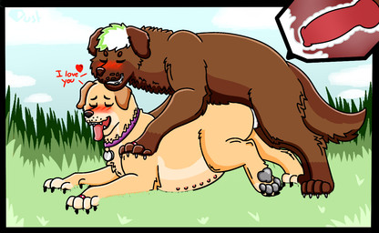 4_legs animal_genitalia animal_penis ass_up belly big_belly blush bodily_fluids brown_body canine_genitalia canine_penis collar cum cum_in_uterus cum_in_vagina cum_inside detailed_background digit_ring duo erection female female_penetrated feral feral_on_feral feral_penetrated feral_penetrating feral_penetrating_feral four-legged from_behind_position genital_fluids genitals grass heart_symbol huge_belly hyper hyper_belly hyper_pregnancy i_love_you internal intraspecies jewelry knot knotted_penis knotting looking_back looking_pleasured male male/female male_penetrating male_penetrating_female mounting nipples outside penetration penile penile_penetration penis plant pregnant pregnant_female pregnant_feral pregnant_sex quadruped raised_leg ring sex tongue tongue_out tuft uterus vaginal vaginal_knotting vaginal_penetration wedding_ring yellow_body thediamonddustt pixie_and_brutus dustin_(thediamonddustt) lola_(pixie_and_brutus) bird_dog canid canine canis domestic_dog golden_retriever hunting_dog labrador mammal retriever shaded