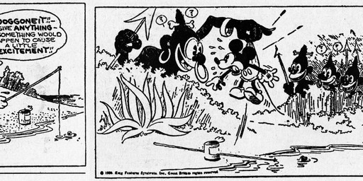 ambiguous_gender anthro beach bodily_fluids bone bottomwear bracelet clothed clothing dialogue ear_piercing ear_ring facial_piercing feral fingers fishing fishing_rod flying_sweatdrops footwear gloves group hair handwear jewelry male melee_weapon motion_lines nose_piercing nose_ring open_mouth outside pants piercing plant polearm question_mark racism ring_piercing septum_piercing septum_ring shoes sitting spear speech_bubble sweat sweatdrop tail teeth text tongue water weapon ub_iwerks walt_disney_(artist) win_smith disney public_domain mickey_mouse human mammal mouse murid murine rodent 1930 20th_century absurd_res ancient_art black_and_white comic english_text hi_res monochrome