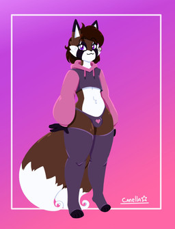 2_tails anthro big_ears biped brown_body brown_fur candy chocolate clothing dessert femboy food fox_ears fox_tail fur heart_clothing heart_symbol legs_together legwear magic male male_anthro multi_tail purple_eyes smile solo spiral tail thick_thighs underwear white_body white_fur canella_star meme_clothing paggi_outfit normanthefox canid canine fox mammal hi_res meme