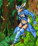 anthro biped blue_hooves clothed clothing detailed_background female hooves nature navel navel_piercing outside piercing solo yellow_eyes cervidian94 kaneshia deer mammal 2007 traditional_media_(artwork)