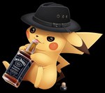 alcohol ambiguous_gender beverage clothing fedora hat headgear headwear simple_background solo transparent_background b-ern jack_daniel's nintendo pokemon generation_1_pokemon pikachu pokemon_(species) 2022 alpha_channel artist_name digital_media_(artwork) hi_res signature