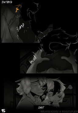 anthro bump butt closet closet_sex clothed clothed_sex clothing erection erection_under_clothing female male male/female sex through_clothing thrust_lines thrusting thrusting_sound_effect trapped unwanted_erection shutupjen dante_(shutupjen) ouija_(shutupjen) canid canine canis dalmatian domestic_dog mammal absurd_res comic hi_res