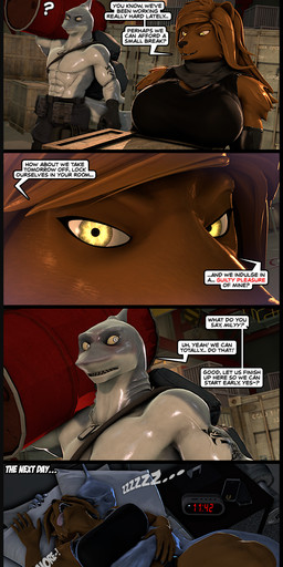 5_fingers abs anthro arm_tattoo barrel bed big_breasts black_nose blue_eyes breasts brown_body brown_fur brown_hair clothed clothed/nude clothed_anthro clothed_female clothed_male clothing crate dialogue duo eyes_closed fangs female fingers fur furniture gloves grey_body grey_skin hair handwear humanoid_hands lying lying_on_bed male male/female multicolored_body multicolored_skin muscular muscular_anthro muscular_female muscular_male nude nude_anthro nude_male on_back on_bed panties sleeping sound_effects speech_bubble tattoo teeth text time_skip tongue tongue_out topless topless_anthro topless_male two_tone_body two_tone_skin underwear vowelless vowelless_sound_effect white_body white_skin yellow_eyes zzz reindeerviking petruz_(modeler) dasha_(petruz) hammerhead_(petruz) bear brown_bear fish great_white_shark mackerel_shark mammal marine shark ursine white_shark 3d_(artwork) absurd_res comic digital_media_(artwork) english_text hi_res source_filmmaker_(artwork)