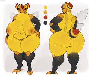 anthro areola arthropod_abdomen big_areola big_breasts big_butt breasts butt feet female forehead_gem gem genitals horn insect_wings mandibles navel nipples nude nude_anthro orange_nipples overweight overweight_female pokemorph red_eyes sagging_breasts simple_background solo standing talons thick_thighs toes voluptuous_female vulva wide_hips wings yellow_body petroverr nintendo pokemon vee_vespy_(momstuff) arthropod bee generation_4_pokemon hymenopteran insect pokemon_(species) vespiquen hi_res model_sheet
