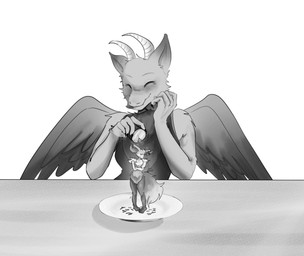 anthro clothed clothing crossed_arms dewlap_(anatomy) dragon_paws duo extreme_size_difference eyes_closed female female/female fluffy fluffy_ears food fur furniture horn imminent_vore larger_female looking_down macro macro_female micro multicolored_body multicolored_fur nude_anthro plate pouting puffed_cheeks shrunk size_difference smaller_female sprinkles table tail tongue tongue_out two_tone_body wcoffee99 mythology nintendo pokemon petal_(dapperhedgehog) thistle_(thistle69) braixen dragon fairy_dragon furred_dragon furred_scalie generation_6_pokemon lizard mammal mythological_creature mythological_scalie pokemon_(species) reptile scalie winged_dragon absurd_res hi_res monochrome