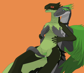 anthro apode blue_eyes bodily_fluids breasts duo feathered_wings feathers female female/female genital_fluids lactating legless non-mammal_breasts open_mouth penetration serpentine sex tail tail_fetish tail_in_vagina tail_insertion tail_play tail_sex vaginal vaginal_penetration wings thegamingzilla amphithere couatl crocodile_skink draconcopode feathered_scalie feathered_snake lizard naga red-eyed_crocodile_skink reptile scalie skink snake absurd_res hi_res