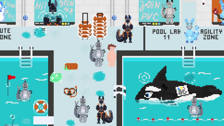 aftershift ambiguous_gender anthro big_tail claws gaming group handle idle_animation implied_transformation inflatable laboratory male nozzle nozzle_on_belly nozzle_on_tail nude null null_bulge null_bulge_rubbing partially_submerged permanent_smile permanent_transformation pool_toy pouch_(anatomy) puddle safety_wheels smile standing_in_water swimming_pool tail tail_motion tailpouch tailwag water itemace animate_inanimate aquatic cetacean dolphin fish human kangaroo living_inflatable macropod mammal marsupial oceanic_dolphin orca shark toothed_whale 16:9 animated hi_res high_framerate short_playtime sound video widescreen