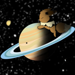 feral planet satellite saturn_(planet) sleeping space spacecraft titan_(moon) vehicle voyager_1 unknown_artist nintendo pokemon canid canine eevee generation_1_pokemon mammal pokemon_(species) digital_drawing_(artwork) digital_media_(artwork) hi_res