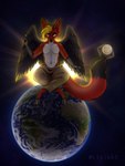 anthro clawtail earth macro male moon planet sitting_on_planet solo space terra_macro wings lisihk0 lord_altair_(sporealtair) bovid canid canine caprine caprine_demon demon fox goat_demon hybrid mammal 3:4 hi_res