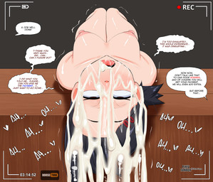 after_rape after_sex black_hair bodily_fluids camera_view cum deep_throat female genital_fluids hair human_only light_body light_skin not_furry nude oral oral_penetration penetration recording text fake_face_(artist) chainsaw_man kobeni_higashiyama human mammal absurd_res english_text hi_res