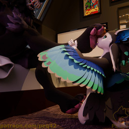 anthro bedroom duo feet foot_fetish foot_lick foot_on_crotch licking male male/male pawpads paws size_difference tongue peq42 avali skulldog_(species) 1:1 3d_(artwork) digital_media_(artwork) hi_res