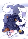 2024 anthro black_hair blep blush border_collie braided_hair braided_pigtails breasts canid canine canis claws collie cotorita digital_media_(artwork) domestic_dog female female_anthro finger_claws floppy_ears fluffy fluffy_tail fur grey_body grey_fur hair herding_dog hi_res kemono koto0v0haru looking_at_viewer lying mammal nude on_side one_eye_closed pastoral_dog pawpads paws pigtails sheepdog side_boob small_breasts solo tail tongue tongue_out white_body white_fur yellow_eyes