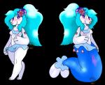 absurd_res alpha_channel anthro anthrofied blush fan_character female generation_1_pokemon generation_7_pokemon genitals hair hi_res honey_the_grizzly marine maya_(honey) model_sheet nintendo nipples pokemon pokemon_(species) pokemorph primarina pussy solo standing starmie tattoo