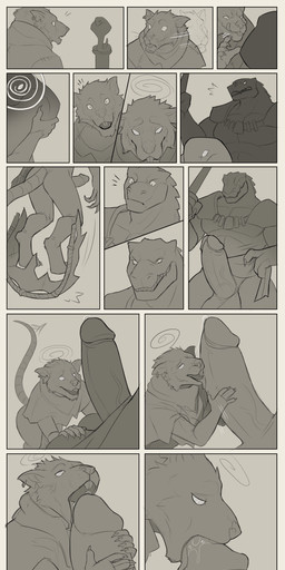 anthro anthro_on_anthro anthro_penetrated anthro_penetrating anthro_penetrating_anthro armor balls bodily_fluids clothing cum cum_in_mouth cum_inside cumshot curse dominant dominant_male duo ejaculation erection evil_grin fellatio forced genital_fluids genitals half-closed_eyes humanoid_genitalia humanoid_penis larger_dom larger_male licking male male/male male_penetrated male_penetrating male_penetrating_male narrowed_eyes open_mouth oral orgasm penetration penile penile_penetration penis penis_lick rape sex simple_background simultaneous_orgasms size_difference smaller_male smaller_penetrated smile spiral submissive submissive_male thief tongue tongue_out undressing syberfab warhammer_(franchise) kroxigor mammal rodent skaven 2026 absurd_res comic greyscale hi_res monochrome story story_in_description