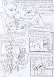 anthro black_and_white bottomwear bound canid canine canis chair clothing coat comic crossed_legs duncan_(kitfox_crimson) english_text eyewear female flashback furniture glasses group hair inside interview kangaroo kitfox-crimson kneeling lab_coat long_hair macropod male mammal marsupial monochrome open_mouth pants pockets professor_virginia_burret shirt sitting sketch speech_bubble stolen_generation text topwear torture_device trio