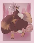 anthro areola balls big_butt biped breasts butt clothed clothing eyelashes genitals gynomorph hair huge_butt huge_thighs intersex legwear looking_at_viewer looking_back nipples pupils solo thick_thighs thigh_highs three-quarter_view bunnywhiskerz ailurid mammal red_panda 2025 4:5 hi_res