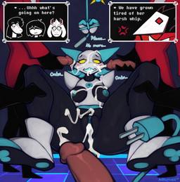 anthro bdsm bodily_fluids bondage bound breasts bukkake cum cum_in_mouth cum_in_vagina cum_inside cum_on_body cum_on_breasts cum_on_face dialogue female forced gangbang genital_fluids genitals group group_sex male male/female masturbation penis rape sex text voyeur vulva marsminer deltarune undertale_(series) kris_dreemurr ralsei susie_(deltarune) tasque_manager swatchling english_text hi_res