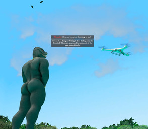 anthro biped butt covering covering_crotch covering_self drone jewelry male male_anthro muscular muscular_anthro muscular_male nude nude_anthro nude_male red_eyes solo text meteorsmash okamical epic_games fortnite thunder_(fortnite) komodo_dragon lizard monitor_lizard reptile scalie 3d_(artwork) absurd_res digital_media_(artwork) english_text hi_res