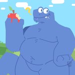 anthro apple belly belly_overhang big_belly blue_body body_hair casual_nudity chest_tuft closed_smile cloud featureless_crotch fingers food fruit grass hand_on_hip happy happy_trail holding_apple holding_food holding_fruit holding_object male mouth_closed navel nude outside overweight overweight_anthro overweight_male plant question_mark sky smile snaggle_tooth solo standing tail three-quarter_view tuft onlyygaru google google_chrome snake_(game) google_snake reptile scalie snake 1:1 2024 digital_media_(artwork) hi_res portrait three-quarter_portrait