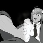 5_toes anthro barefoot clothing feet foot_fetish foot_focus humanoid_feet male nails plantigrade soles solo suit teasing toes ryanmakana beastars agata_(beastars) felid humanoid lion mammal pantherine 1:1 absurd_res hi_res monochrome superabsurd_res