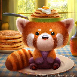 ambiguous_gender beady_eyes black_body black_fur blue_eyes bottle brown_body brown_fur container cookware egg feral food frying_pan fur furniture humor kitchen_utensils looking_at_viewer orange_body orange_fur pancake pawpads plate pun purple_body purple_fur solo syrup table tablecloth text tools whiskers white_body white_fur window piper_thibodeau ailurid mammal red_panda 1:1 2021 digital_media_(artwork) digital_painting_(artwork) english_text painting_(artwork)