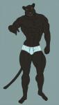 5_fingers 5_toes abs anthro athletic barefoot biceps big_muscles biped black_body black_fur bulge clothed clothing feet fingers fur humanoid_feet looking_at_viewer male melanistic muscular muscular_anthro muscular_male nipples pecs plantigrade simple_background smile solo standing toes topless underwear yellow_eyes lionsilverwolf felid mammal pantherine 2014 hi_res