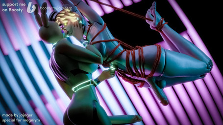 bdsm big_penis bondage bound dominant dominant_intersex duo genitals glowing glowing_eyes gynomorph intersex kissing machine penis text jajager five_nights_at_freddy's scottgames mag_(magniym) animatronic robot 16:9 3d_(artwork) digital_media_(artwork) english_text hi_res widescreen