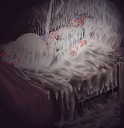 anthro antlers balls bed bedroom big_balls big_balls_small_penis blue_hair bodily_fluids cuddling_plushie cum cum_everywhere disproportionate_genitalia excessive_cum excessive_genital_fluids excessive_precum fur furniture genital_fluids genitals glans green_tail hair horn huge_balls humanoid_genitalia humanoid_penis hyper hyper_balls hyper_cum hyper_genitalia hyper_precum lying male messy nude on_side penis pillow pink_body pink_fur plushie precum precum_everywhere precum_on_bed precum_on_ground precum_puddle purple_penis small_penis solo tail tan_body tan_fur wet_dream gmad habbie canid canine deer hybrid mammal 2026 absurd_res detailed digital_media_(artwork) hi_res