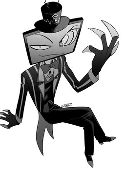 clothed clothing electronics for_a_head hat headgear headwear male not_furry screen screen_face simple_background solo television white_background enaic31 hazbin_hotel hellaverse vox_(hazbin_hotel) demon demon_humanoid humanoid object_head screen_head tv_head absurd_res hi_res monochrome