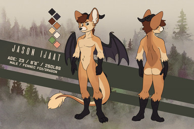 anthro color_swatch cream_belly detailed_background gloves_(marking) leg_markings male markings socks_(marking) solo tail tail_tuft tuft wings merlinmakes mythology jason_ijaat_(jason118) canid canine dragon fennec_fox fox hybrid mammal mythological_creature mythological_scalie scalie true_fox model_sheet