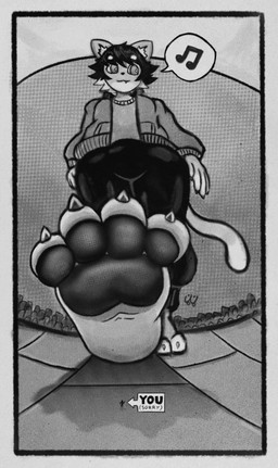 anthro clothed clothing duo extreme_size_difference feet foot_fetish foot_focus foot_play low-angle_view male male/male micro oblivious size_difference trampling underfoot jojotorio felid feline mammal absurd_res hi_res monochrome