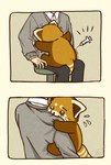 anthro bodily_fluids bottomwear chibi clothing duo feral kemono pants scared shirt sitting tears topwear vaccination vaccine shi_nominmin ailurid human mammal red_panda 2025 comic hi_res