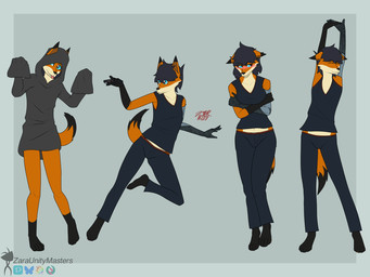 barefoot black_body black_bottomwear black_clothing black_fur black_pants blue_eyes blush bottomwear breasts clothed clothing controller crossed_arms crossgender cybernetic_arm cybernetic_limb embarrassed feet female fur hair hoodie legs_together male messy_hair orange_body orange_fur oversized_clothing oversized_hoodie oversized_topwear pants pantsless prosthetic prosthetic_arm prosthetic_limb remote_control short_hair simple_background smile solo spread_legs spreading stretching tail tail_motion tailwag tan_body tan_fur tongue tongue_out topwear zaraunitymasters rokus_(zaraunitymasters) canid canine fox mammal 4:3 hi_res