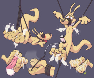 anthro anus ball_gag balls bdsm blindfold blush bodily_fluids bondage bound butt cum cum_on_feet erection feet fur gag genital_fluids genitals humanoid_genitalia humanoid_penis loose_feather machine male milking_machine nude penile penis penis_milking penis_milking_machine raised_tail restrained solo tail tan_body tan_fur thick_tail tickle_torture tickling magferret_(artist) nickelodeon rocko's_modern_life rocko_rama macropod mammal marsupial wallaby alternate_version_at_paywall better_version_at_paywall hi_res