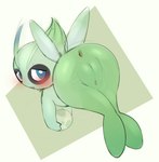 anus biped blue_eyes blush bodily_fluids butt egg eye_markings facial_markings female genital_fluids genitals green_body head_markings holding_egg holding_object looking_back markings plump_labia pokemon_egg pussy rear_view simple_background solo vaginal_fluids wings yirus9 nintendo pokemon celebi generation_2_pokemon humanoid legendary_pokemon pokemon_(species) 2025 absurd_res colored digital_drawing_(artwork) digital_media_(artwork) guide_lines hi_res