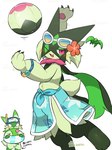 ambiguous_anthro ambiguous_gender anthro ball beach_ball biped blush bracelet claws clothed clothing cute_fangs duo eyewear eyewear_on_head fangs fur green_body green_fur green_tail inflatable inner_tube jewelry kemono looking_at_another looking_at_viewer mask multicolored_body one_eye_closed open_mouth open_smile pink_body pose pupils red_eyes sarong short_tail simple_background smile snorkel standing sunglasses sunglasses_on_head tail teeth tongue white_background wink tontaro nintendo pokemon pokemon_unite beach_style_meowscarada felid feline floragato generation_9_pokemon mammal meowscarada pokemon_(species) 1:1 portrait three-quarter_portrait