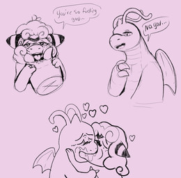 blush dialogue duo face_grab feral freckled_face freckles heart_eyes heart_symbol kissing looking_at_viewer male male/male profanity scales sloppy_kiss speech_bubble text three-quarter_view tongue tongue_out wings 007delta frostedscales mythology nintendo pokemon pokemon_mystery_dungeon spike_chunsoft wanderlust yoshi_and_toad_kissing duncan_(frostedscales) lyre_belladonna bovid caprine dragon dragonite flaaffy generation_1_pokemon generation_2_pokemon mammal mythological_creature mythological_scalie pokemon_(species) scalie digital_drawing_(artwork) digital_media_(artwork) english_text handwritten_text hatching_(art) shaded sketch sketch_page