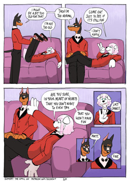 anthro biped bow_tie break_room clothing coat dialogue duo furniture male page_number red_clothing red_coat red_topwear sofa speech_bubble tail text topwear uniform white_body martindosent matthias_(martindosent) sebastian_(martindosent) canid canine canis dobermann domestic_dog mammal pinscher 2025 absurd_res clip_studio_paint_(artwork) comic digital_media_(artwork) english_text handwritten_text hi_res