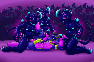 anal anal_penetration anthro anthro_on_anthro anthro_penetrated anthro_penetrating anthro_penetrating_anthro armband balls big_penis blue_body blue_claws blue_fur blue_glans blue_nipples blue_scales blue_sclera breath claws collar digitigrade dominant dominant_anthro dominant_male erection finger_claws fur gangbang genitals glans green_armband green_collar green_glans green_penis green_tongue group group_sex handjob humanoid_genitalia humanoid_penis hybrid_genitalia hybrid_penis interspecies kneeling knot knotted_humanoid_penis knotted_penis leg_glider_position looking_at_another looking_down lying machine male male/male male_penetrated male_penetrating male_penetrating_male nipples on_side one_eye_closed penetration penile penis pink_balls pink_body pink_fur pink_scales questionable_consent raised_leg robophilia scales screen_eyes sex smile submissive submissive_anthro submissive_male tail tapering_tail thrusting toe_claws tongue tongue_out white_claws white_eyes felino quartz_xtal android hybrid kobold lautus-k nightmare_(sonic) robot robot_anthro scalie 2025 3:2 hi_res