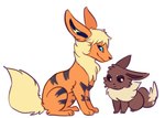 2018 ambiguous_gender black_nose blue_sclera blush brown_body brown_fur closed_smile digital_media_(artwork) duo eevee feral flavia-elric fluffy fluffy_tail fur generation_1_pokemon growlithe hi_res mouth_closed neck_tuft nintendo orange_body paws pokemon pokemon_(species) pupils simple_background smile tail tuft white_background white_pupils