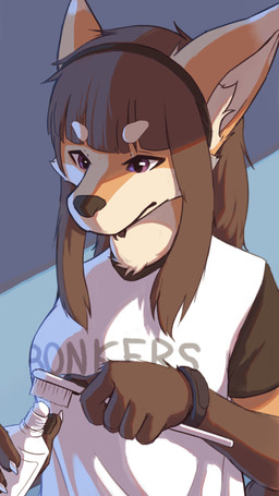 anthro brush clothed clothing female fur headgear solo toothbrush toothpaste unit_no04 claire_(unit_no04) canid canine fox mammal 9:16 hi_res
