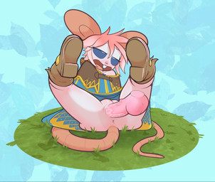 anthro anus big_ears blush book bottomless bottomless_anthro bottomless_female butt clothed clothing disembodied_penis duo female fur genitals hair hairless_tail legs_up looking_pleasured male male/female open_mouth penetration penile penile_penetration penis penis_in_vagina pink_body pink_fur pink_hair plump_labia robe vaginal vaginal_penetration vulva lilidae omensight ratika mammal mouse murid murine rodent hi_res