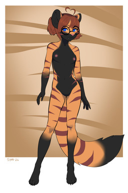 adolescent anthro areola breasts eyewear eyewear_only feet female fingers fur genitals glasses glasses_only hair looking_at_viewer navel nipples nude round_glasses simple_background small_breasts smile solo standing tail teeth toes vulva wearing_glasses young young_anthro young_female synnfultiger canid canine felid fox hybrid mammal pantherine tiger absurd_res digital_media_(artwork) hi_res