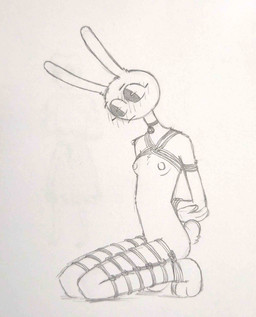 anthro bdsm biped bondage bound breasts female fur kneeling restraints rope rope_bondage scut_tail short_tail simple_background sitting small_breasts solo submissive submissive_female tail mothmans-mothballs glitch_productions the_amazing_digital_circus jax_(tadc) lagomorph leporid mammal rabbit absurd_res graphite_(artwork) hi_res monochrome traditional_media_(artwork) trans_(lore) trans_woman_(lore)