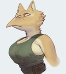 anthro breasts clothed clothing female fur simple_background solo tan_body tan_fur maxmushroom unknown_species 2022 absurd_res digital_media_(artwork) hi_res