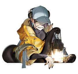 baseball_cap black_nails blue_hair clothed clothing colored_nails electronics female green_eyes grin hair hat headgear headphones headwear jacket lamp lantern multicolored_hair nails prehensile_tail pupils purple_hair simple_background slit_pupils smile solo tail topwear white_background oxy_(ho2) arknights hypergryph studio_montagne asbestos_(arknights) amphibian amphibian_humanoid animal_humanoid humanoid salamander_humanoid tailed_humanoid hi_res