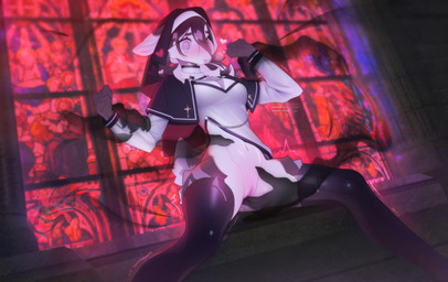 anthro black_body black_clothing black_fur black_hair black_legwear black_stockings bodily_fluids breasts chain_jewelry cheek_tuft chest_tuft clothed clothing cross crying detailed_background disembodied_hand duo ears_down eyebrows eyelashes facial_tuft female fingering fur genitals ghost_hand grey_body grey_fur hair heart_symbol hip_tuft jewelry legwear medium_breasts monotone_body monotone_fur motion_lines no_underwear nun_outfit nun_veil pink_eyes pink_heart pink_inner_ear pink_nose pink_vulva pinned pivoted_ears questionable_consent red_heart religion religious_clothing short_tail stained_glass stained_glass_window stockings tail tears tuft vaginal vaginal_fingering vulva waist_grab white_body white_clothing white_fur white_hair wrist_grab wwufufu catholicism christianity lia_(wwufufu) deer ghost mammal spirit 2026 digital_drawing_(artwork) digital_media_(artwork)