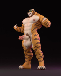 4_toes abs anthro balls barazoku beard biceps brown_facial_hair brown_hair brown_stripes butt claws clothing covered_eyes erection facial_hair feet finger_claws fingerless_(marking) fur genitals glans green_clothing green_hat green_headwear hair hat hat_covering_eyes hat_only headgear headgear_only headwear headwear_only male mostly_nude multicolored_body multicolored_fur muscular muscular_anthro muscular_male nipples orange_body orange_fur pecs penis pubes solo standing striped_body striped_fur stripes tail toe_claws toeless_(marking) toes triceps trucker_hat vein veiny_penis white_body white_fur leothemodeler leodamodeler_(modeler) bruce_(ara_chibi) felid mammal pantherine tiger 2025 3d_(artwork) 3d_animation 4:5 absurd_res animated digital_media_(artwork) hi_res loop no_sound short_playtime turntable_(animation) webm